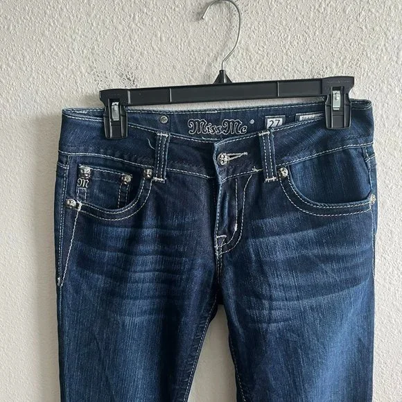 NWOT Miss Me Dark Wash Embellished Skinny Jeans Size 27 Style JP46565 - Picture 6 of 14